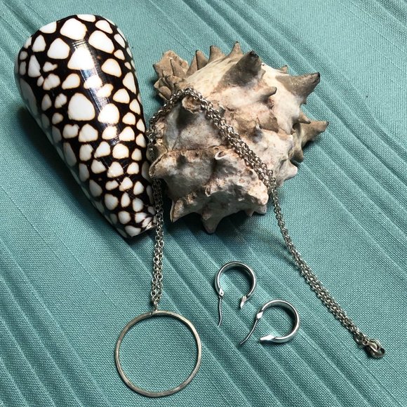 Necklace and Earrings bundled - Minimalist style - Color: Silver - 16" chain - Picture 3 of 7